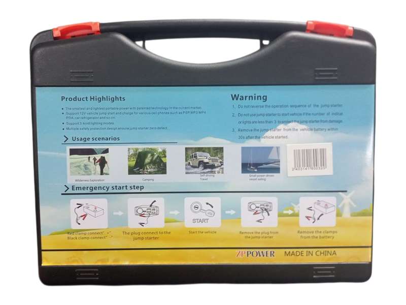 QA085 ZP POWER -Car Jump Starter Multifunction Lithium Power Supply 14800mAh. Peak Current 1000 Amp