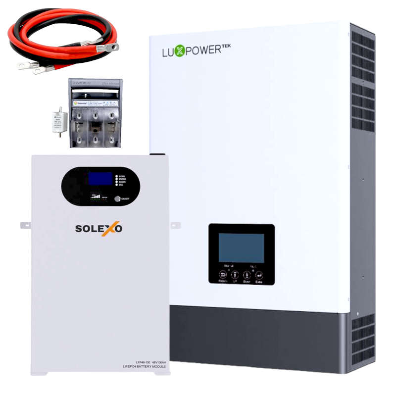 SD0007N - Luxpower Solar Kit. 5Kw 48V Inverter Solexo 48V 4.8kw Lithium Battery Disc Fuses Cables