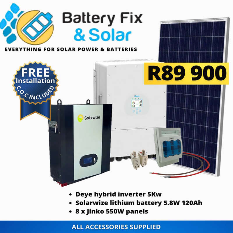 SD0009 - Deye Off-grid Solar power Kit. 5Kw 48V Hybrid inverter with Solarwize 48V 5.8kw  system