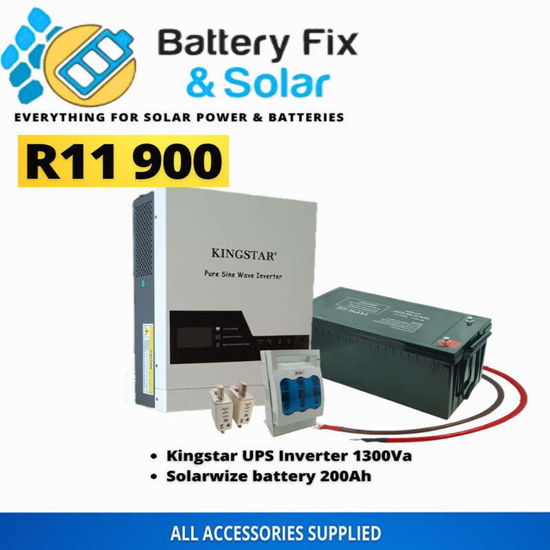 SD006 - Kingstar UPS Kit. 1300VA/1000W 12V Inverter. 1x 12V 200Ah Gel battery + accessories
