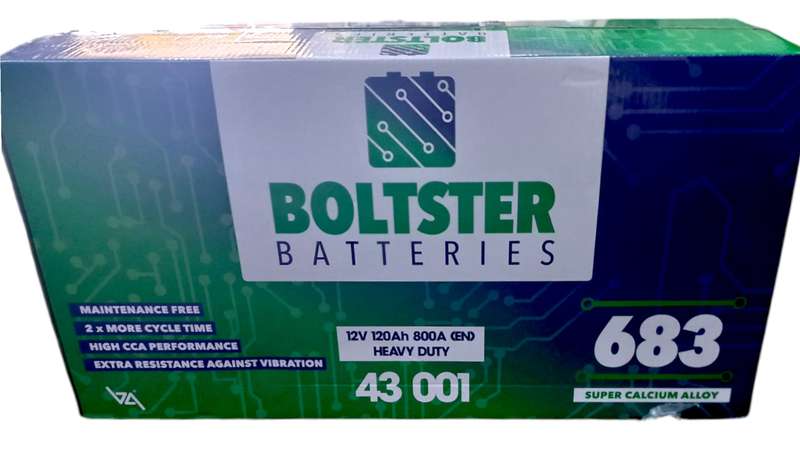 BA292 Bolster 683 - Auto Battery 12 Volt 120 Ah with OLD Battery. Plus R250 without OLD Battery.