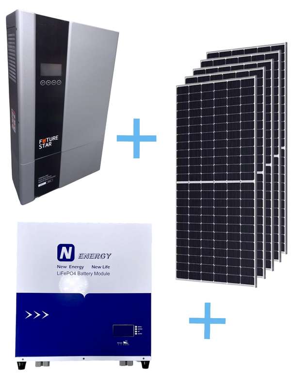 ADJ130C Solar Combo Kit -F.Star 7.5KW Inverter. NENERGY 5.8 KW Lithium Batt. 6x 555 W S.Panels