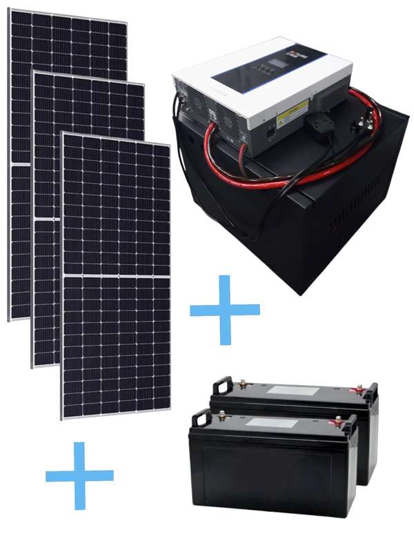 ADH150C Solar Off-Grid - F. STAR 3KW Inverter.2x 100Ah Lithium Batteries 3x555W S.Panels+Cabinet