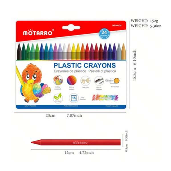 Motarro 24 Colors Plastic Crayon Set - For Drawing &amp; Art