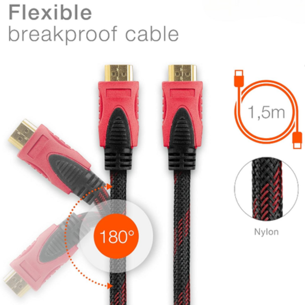 High-Speed HDMI To HDMI 1.5M Cable - Red And Black