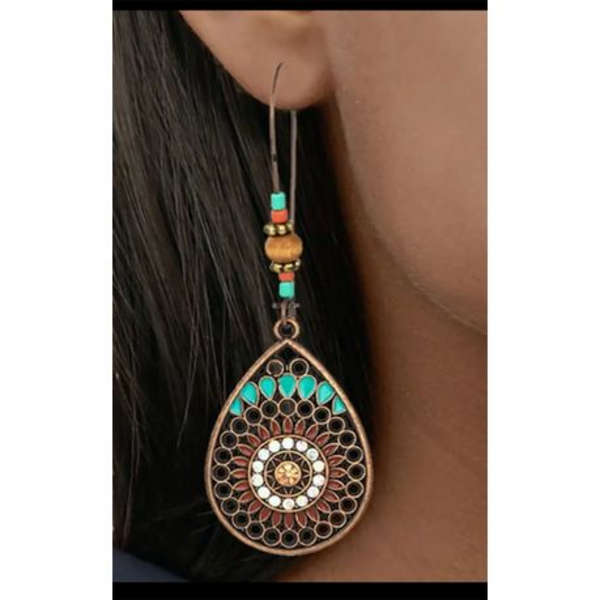 Vintage Boho Style Enameled Dangle Drop Earrings With Stone for Women