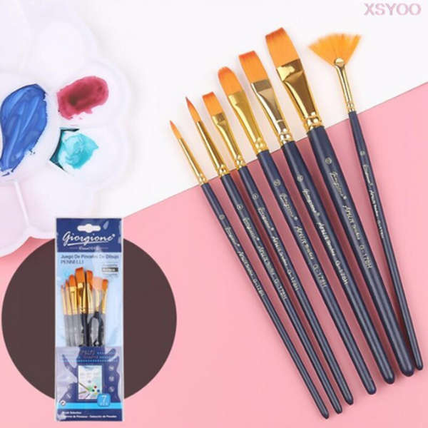 7pcs Multi shapes Artist Paint Brush Set Watercolour Acrylic Nylon Hair