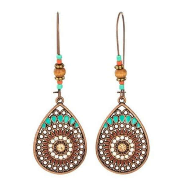 Vintage Boho Style Enameled Dangle Drop Earrings With Stone for Women