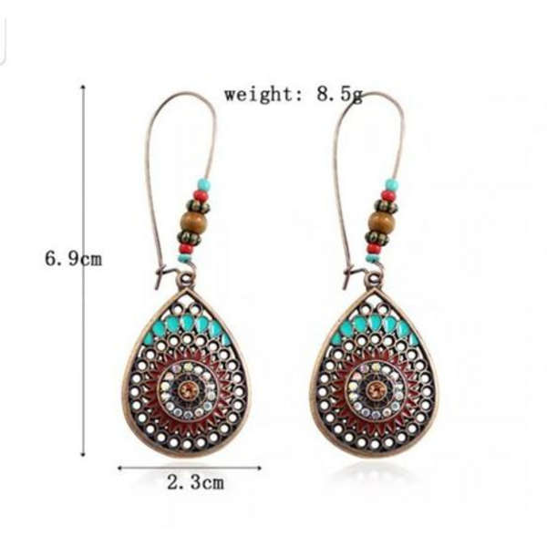 Vintage Boho Style Enameled Dangle Drop Earrings With Stone for Women