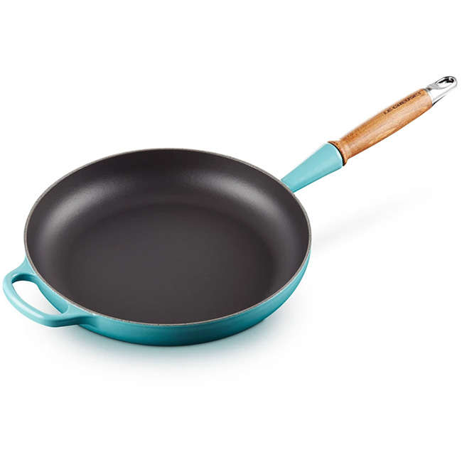 Signature Enamelled Cast Iron Frying Pan with Wooden Handle, 28cm