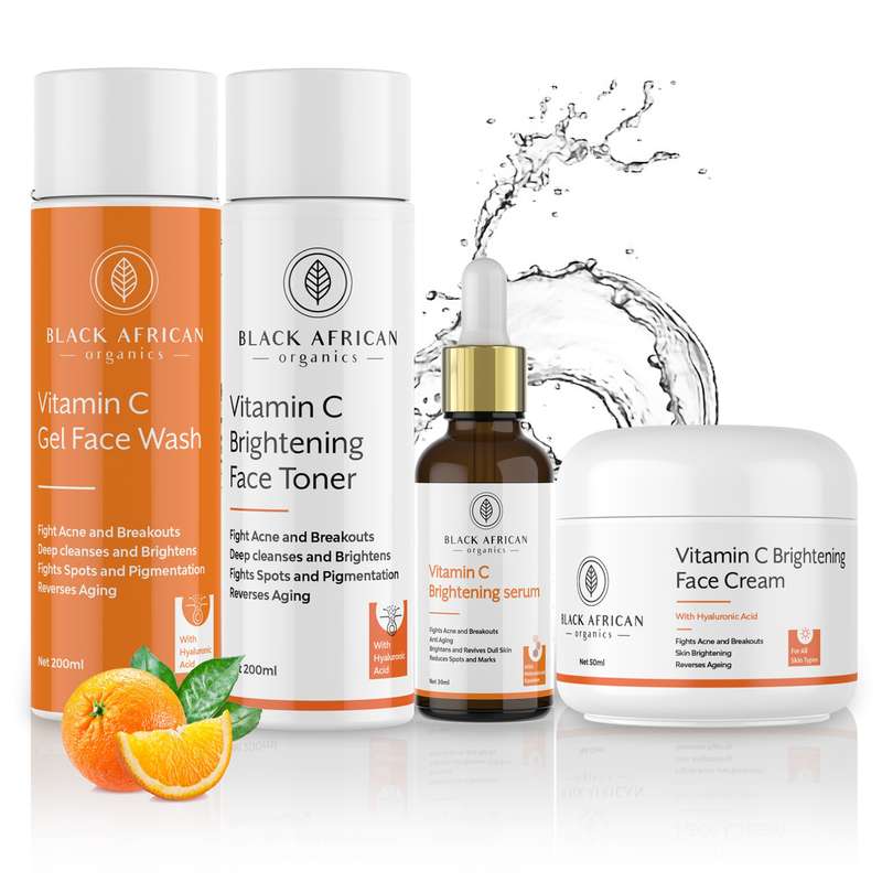 Complete Vitamin C & Hyaluronic Acid Brightening Face Kit | 4-Piece Set with Squalene & Melavoid ...