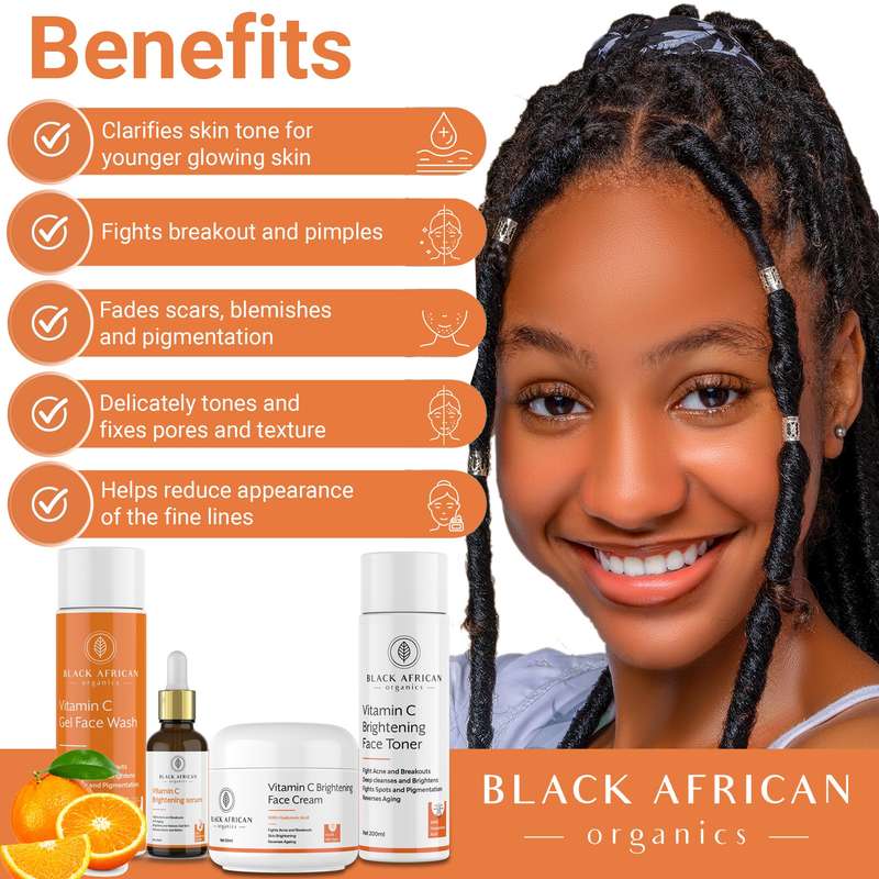 Complete Vitamin C & Hyaluronic Acid Brightening Face Kit | 4-Piece Set with Squalene & Melavoid ...