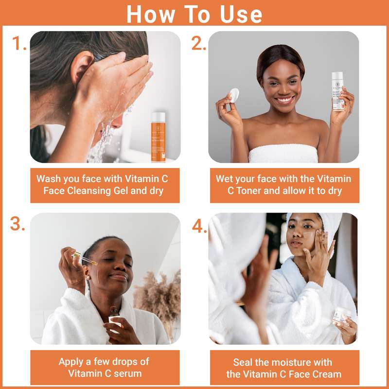 Complete Vitamin C & Hyaluronic Acid Brightening Face Kit | 4-Piece Set with Squalene & Melavoid ...