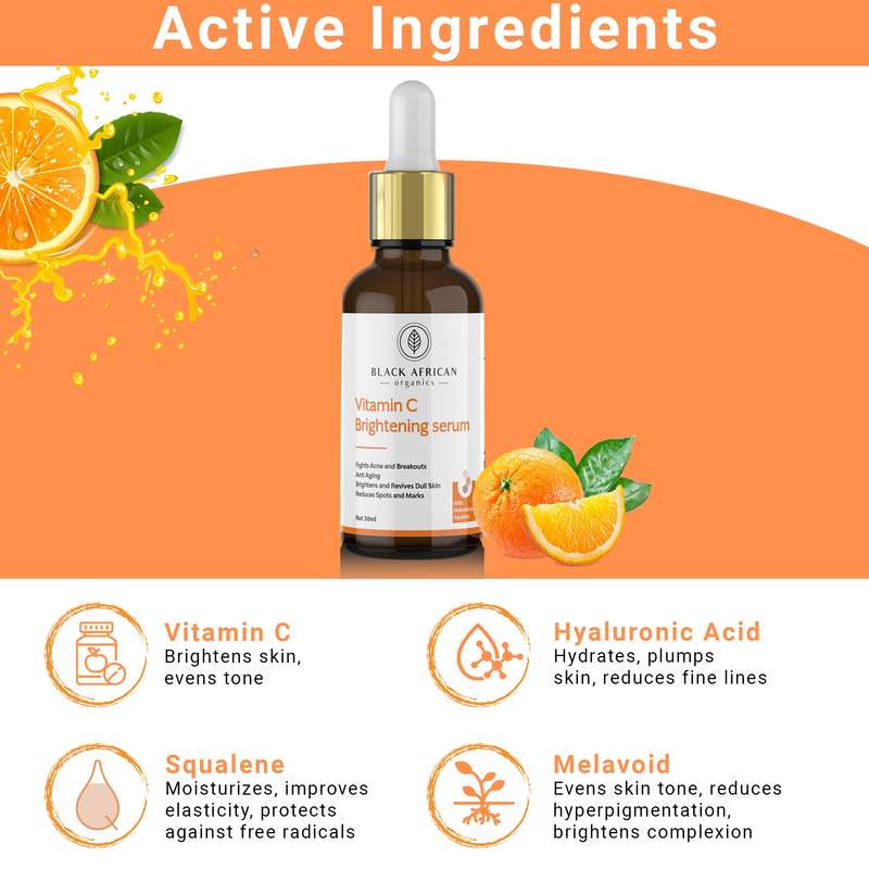 Vitamin C & Hyaluronic Acid Brightening Face Serum | Infused with Melavoid & Squalene, Targeting ...