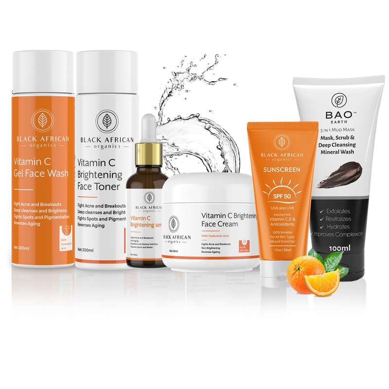 Vitamin C and Hyaluronic Acid Natural Clarifying Deluxe Face Kit + SPF 30 Sunscreen + Charcoal Mask