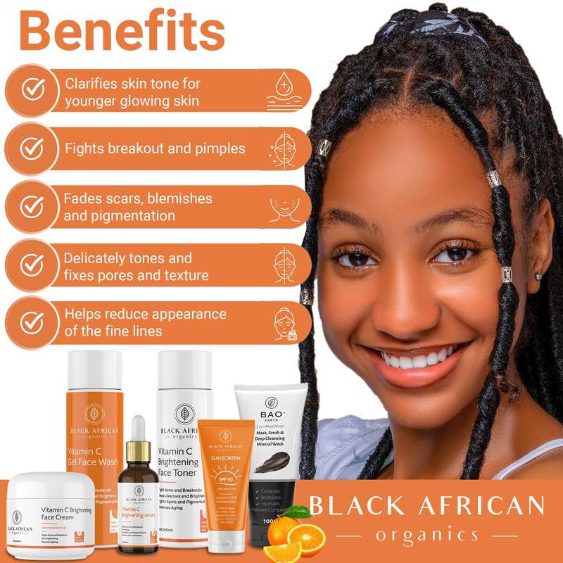 Vitamin C and Hyaluronic Acid Natural Clarifying Deluxe Face Kit + SPF 30 Sunscreen + Charcoal Mask