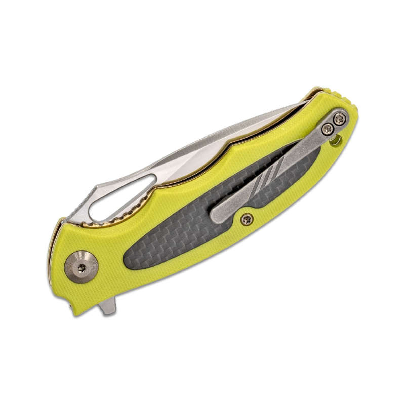 Shard Flipper Knife Fluorescent Green G10 Handles With Carbon Fibre Overlays- C806A
