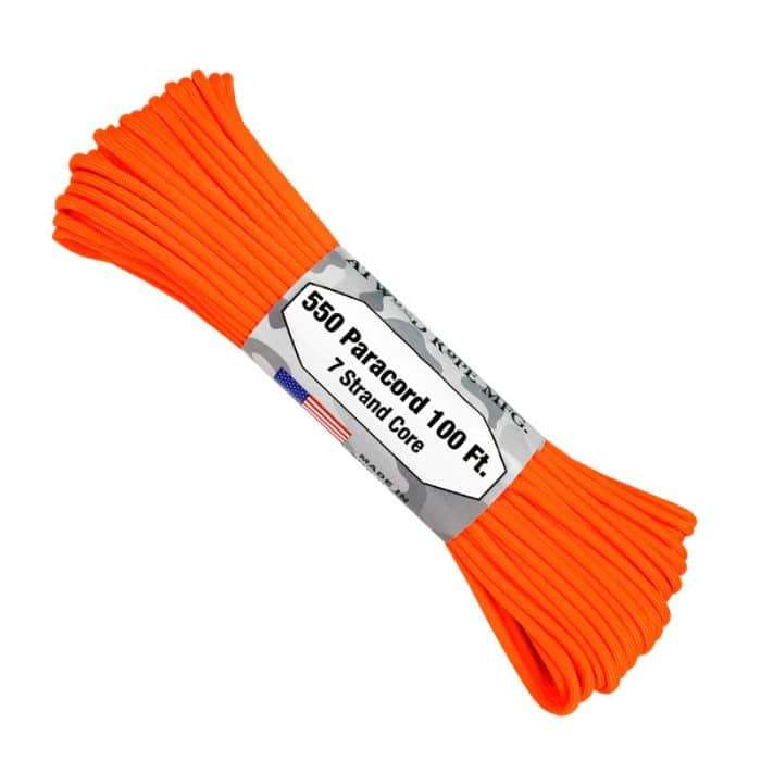 550 PARACORD 100FT 7 STRAND CORE NEON ORANGE AT-S17-N-ORG