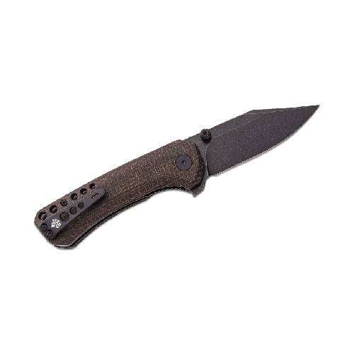 QSP QS145-A2 KESTREL LINER LOCK 14C28N  BLACK STONEWASHED DARK BROWN MICARTA