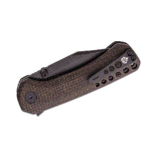 QSP QS145-A2 KESTREL LINER LOCK 14C28N  BLACK STONEWASHED DARK BROWN MICARTA