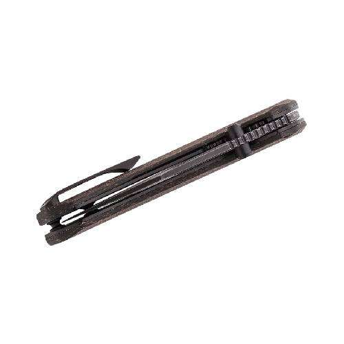 QSP QS145-A2 KESTREL LINER LOCK 14C28N  BLACK STONEWASHED DARK BROWN MICARTA