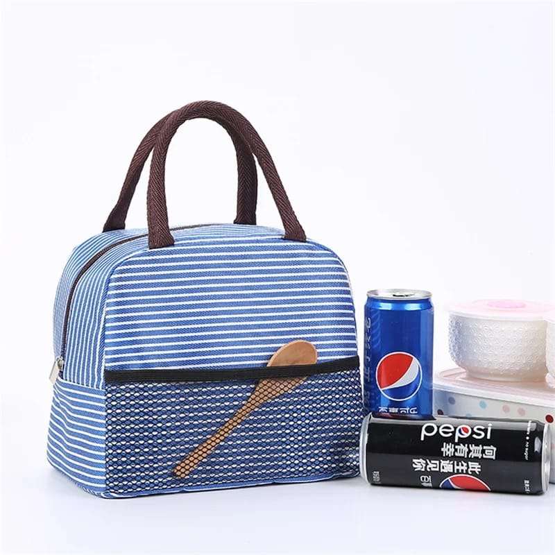 2 Stripe Thermal Insulated Lunch Bag Portable Foil Cooler Bag