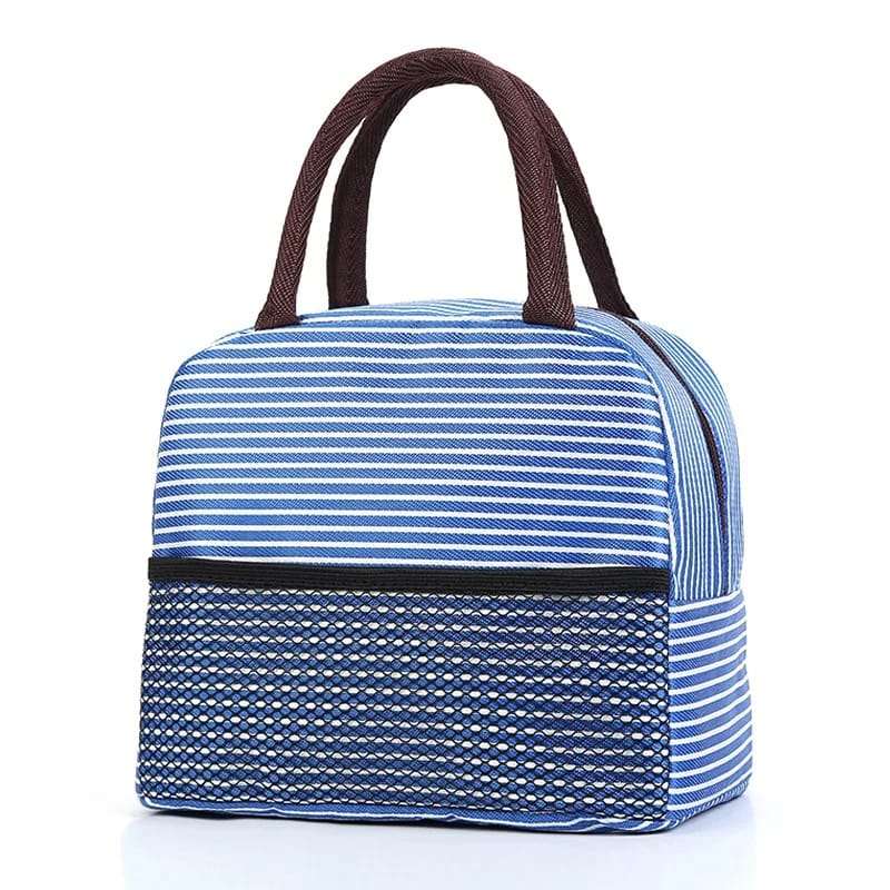 2 Stripe Thermal Insulated Lunch Bag Portable Foil Cooler Bag