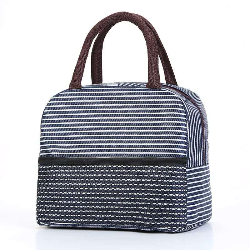 2 Stripe Thermal Insulated Lunch Bag Portable Foil Cooler Bag