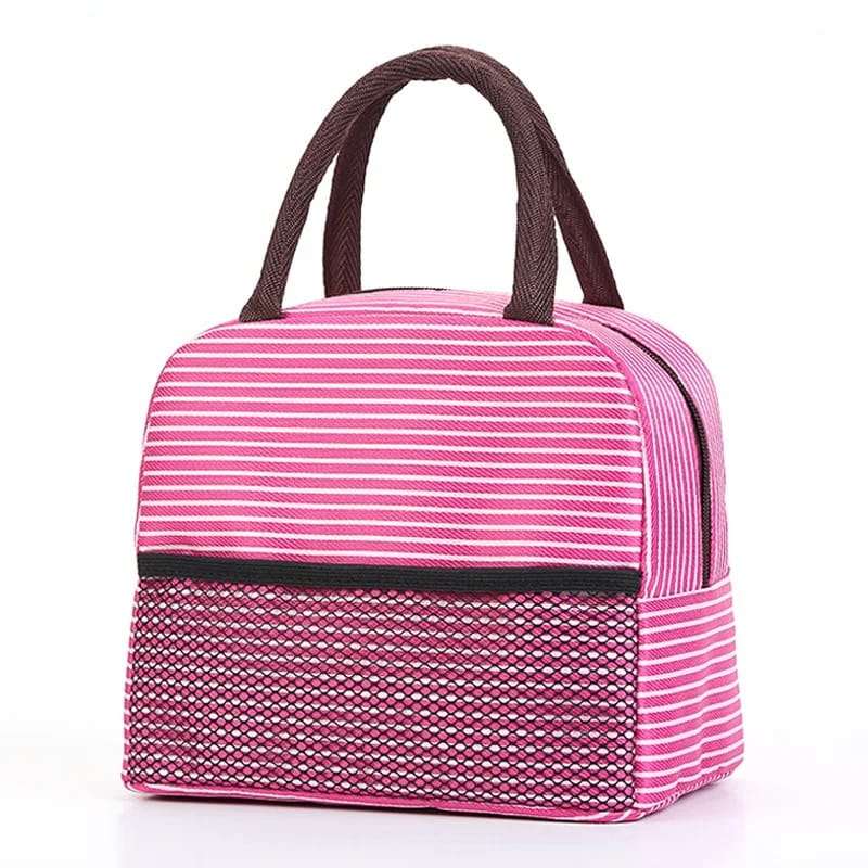 2 Stripe Thermal Insulated Lunch Bag Portable Foil Cooler Bag