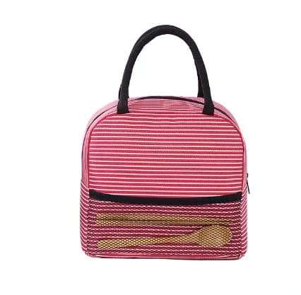 2 Stripe Thermal Insulated Lunch Bag Portable Foil Cooler Bag