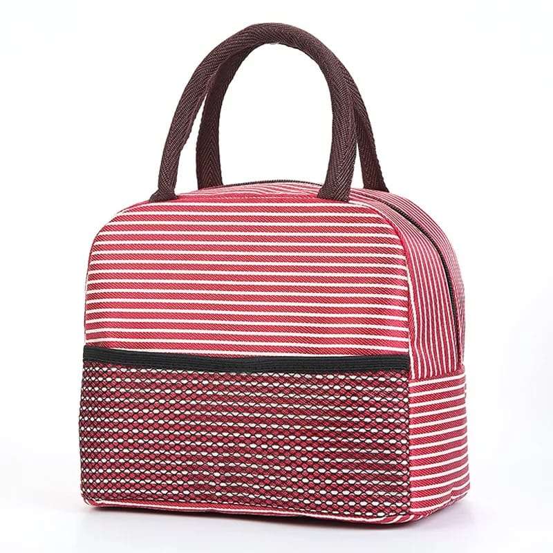 2 Stripe Thermal Insulated Lunch Bag Portable Foil Cooler Bag