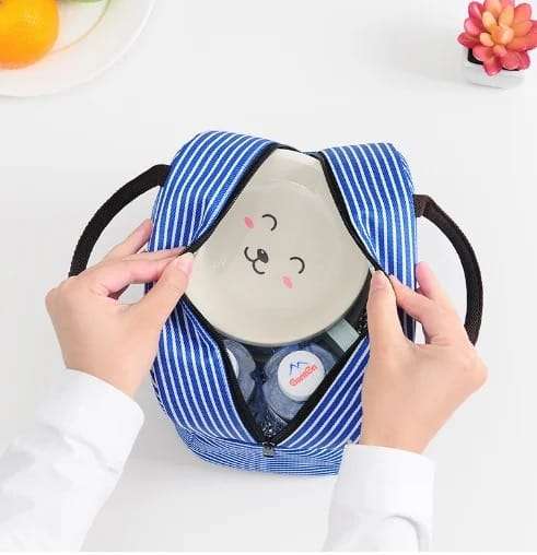2 Stripe Thermal Insulated Lunch Bag Portable Foil Cooler Bag