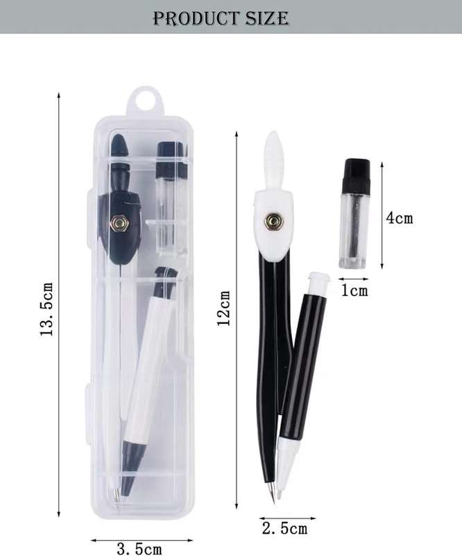 Metal Math Compass With Attached Clutch Pencil & Leads