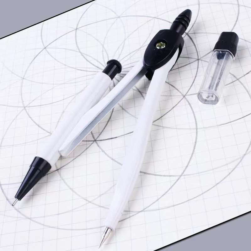 Metal Math Compass With Attached Clutch Pencil & Leads