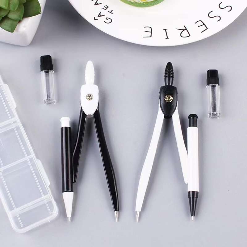 Metal Math Compass With Attached Clutch Pencil & Leads