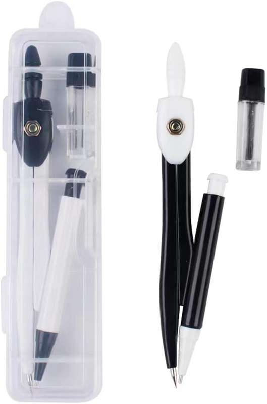 Metal Math Compass With Attached Clutch Pencil & Leads