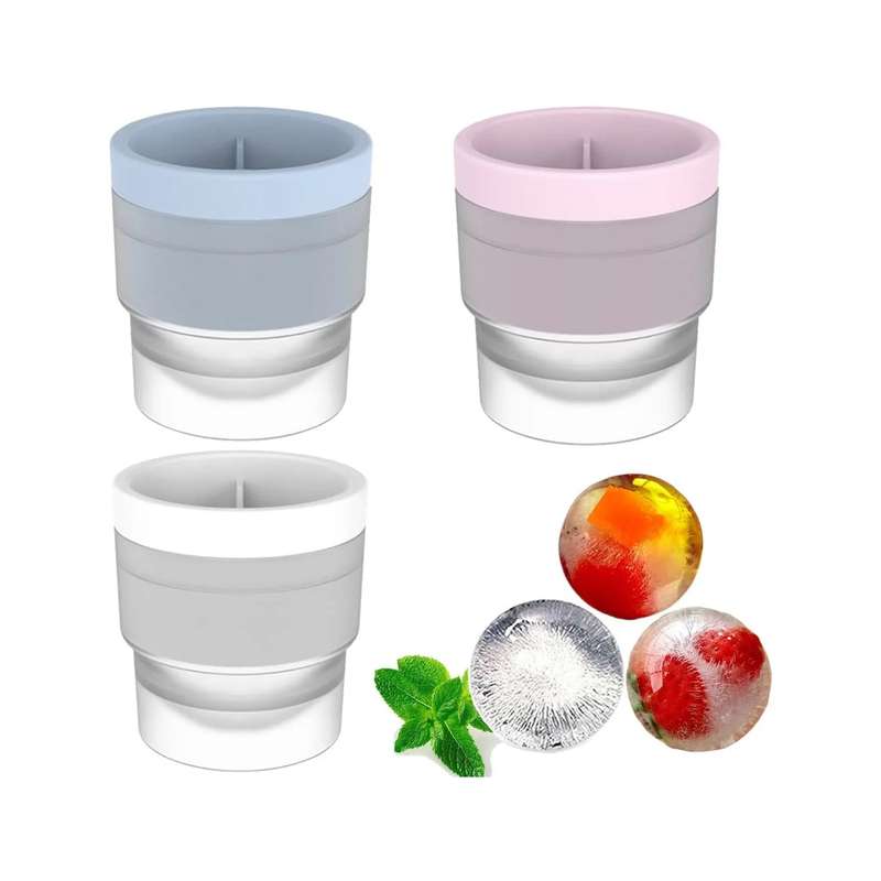 3 Round Ice Cube Mold Large Ice Balls Maker With Lid Silicone