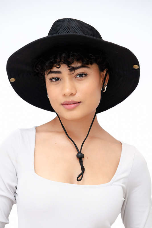 Adrian Summer Sun Beach Hat With Drawstring Black
