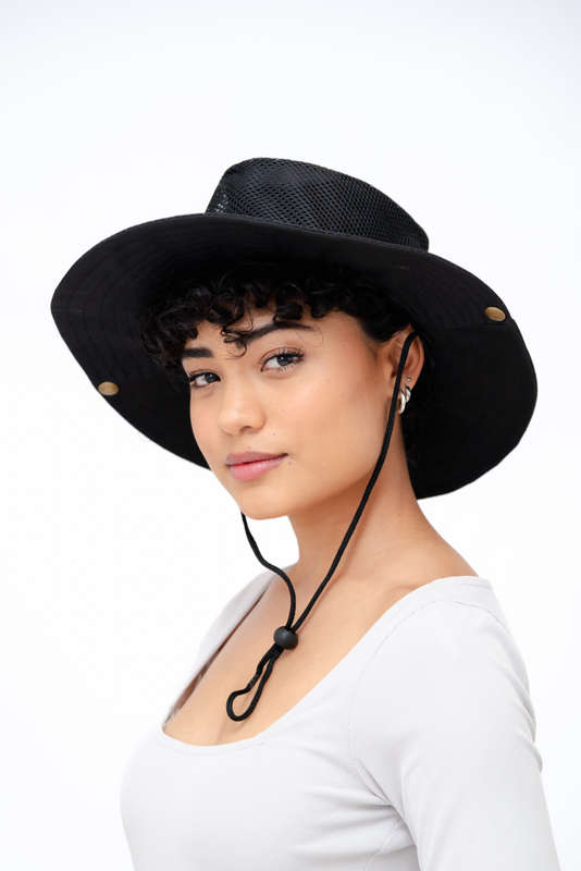 Adrian Summer Sun Beach Hat With Drawstring Black