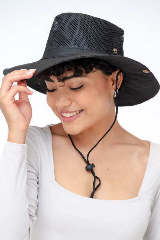 Adrian Summer Sun Beach Hat With Drawstring Black