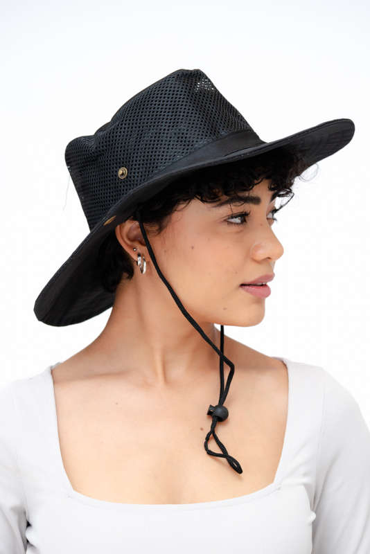 Adrian Summer Sun Beach Hat With Drawstring Black