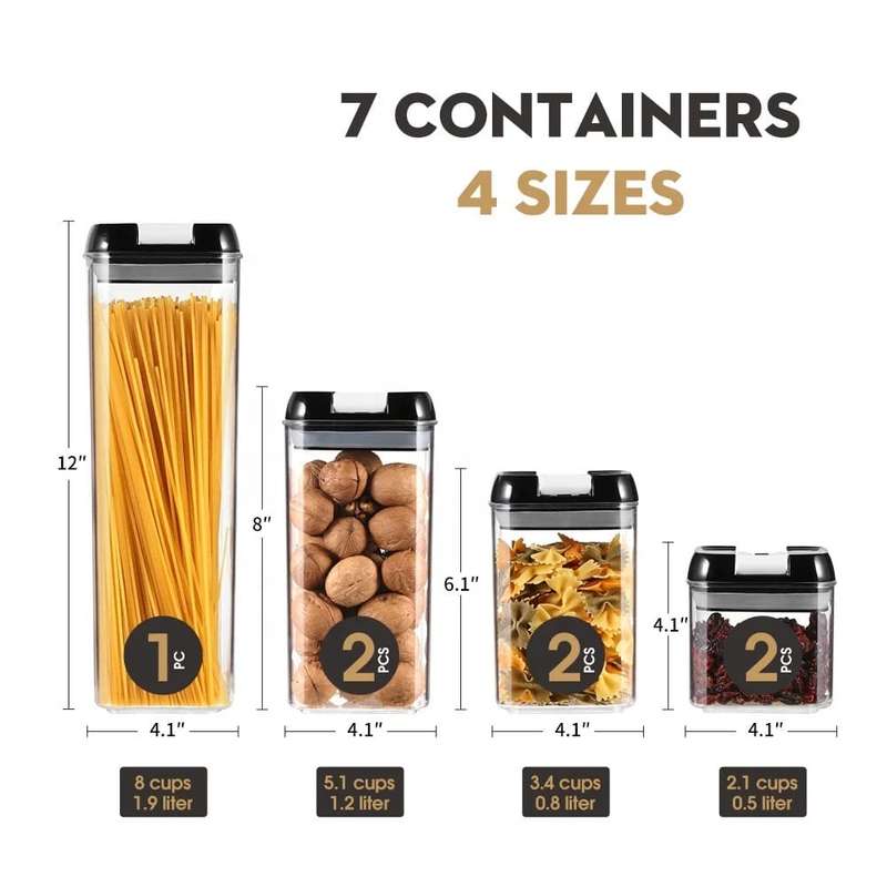 Airtight Food Storage Containers 7 Piece Set Black