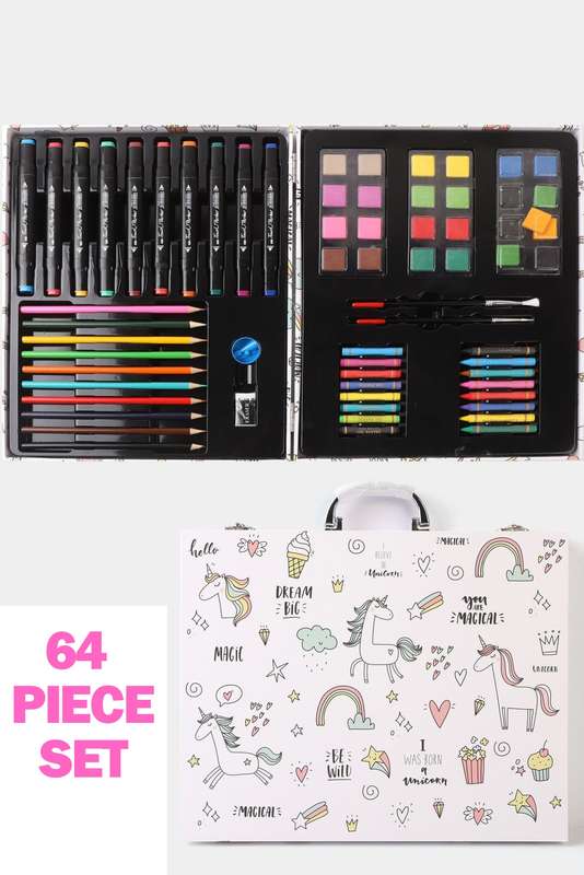 Unicorn Art Set Gift Box 64 Piece Kids Painting & Drawing Kit