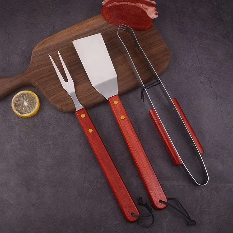 BBQ Grill Tools Set Braai Tools, 3 Piece Stainless Steel For Camping & Outdoor