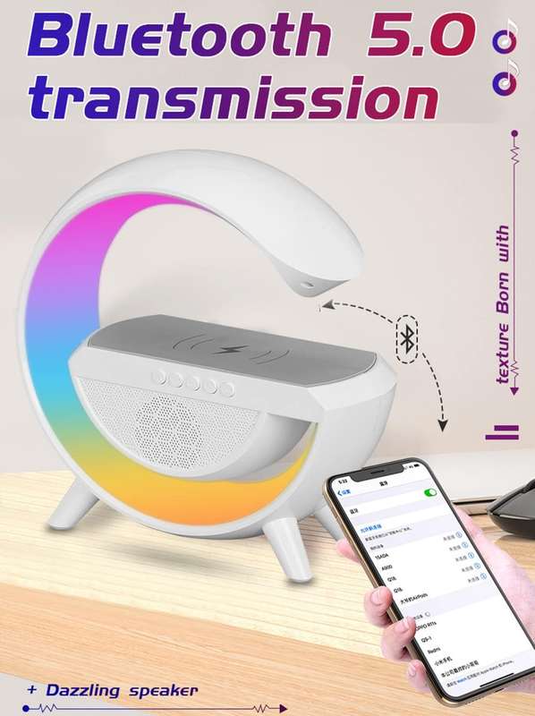 Desk Lamp with Rainbow Atmosphere Wireless Charger and Portable Speaker 3-in-1