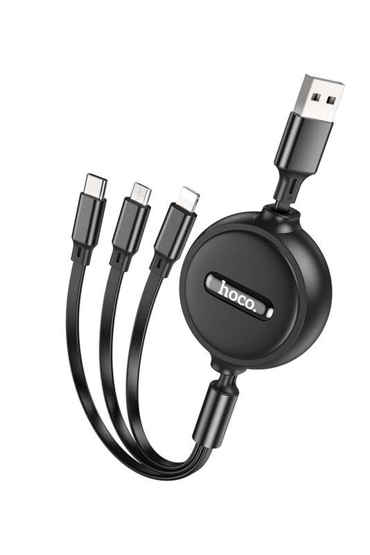 Hoco 3 in 1 Retractable Data Cable C Type-Micro-iPhone Cable 1m