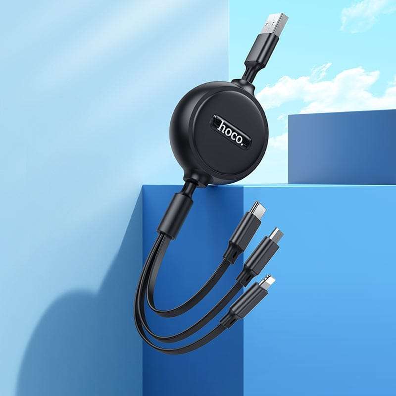 Hoco 3 in 1 Retractable Data Cable C Type-Micro-iPhone Cable 1m