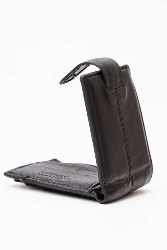 Camel Mountain Genuine Leather Bi Fold Stitch Detail Wallet with Coin Pouch Credit Card Holder Black