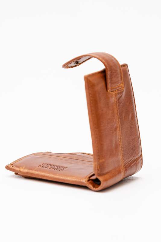 Camel Mountain Genuine Leather Bi Fold Stitch Detail Wallet with Coin Pouch Credit Card Holder Brown