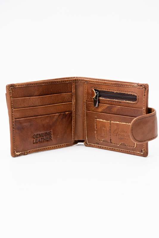 Camel Mountain Genuine Leather Bi Fold Stitch Detail Wallet with Coin Pouch Credit Card Holder Da...
